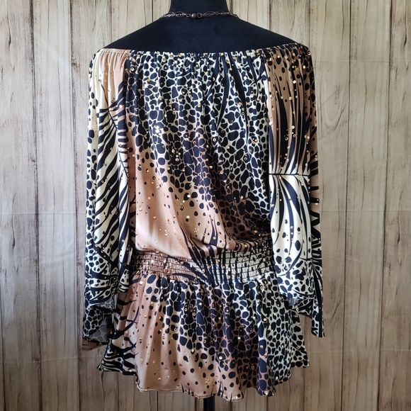 ONYX Nite Leopard Jungle Print Blouse Size Large - Picture 2 of 4
